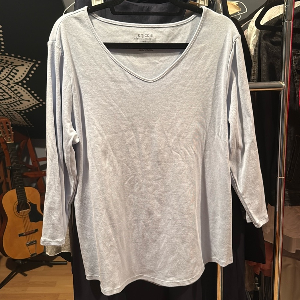Chico's Blue Diamond 3/4 Sleeve The Ultimate Tee - Picture 2 of 4